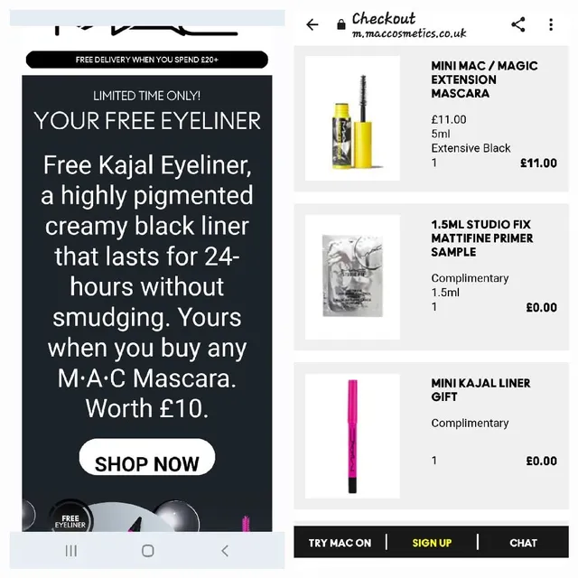 Great deal from M.A.C free eyeliner with any purchase I