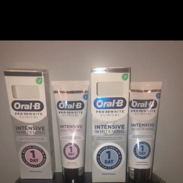 Oral B whitening toothpaste  whiter teeth in 1 day. Lovely