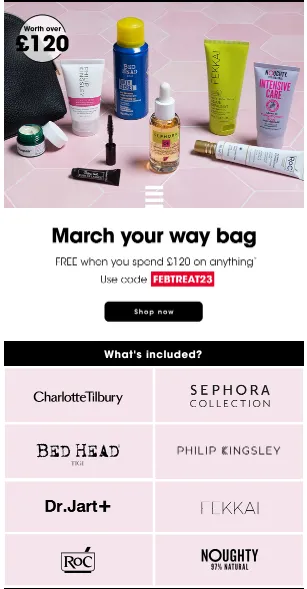 Great offer from Sephora when you spend £120