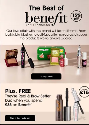 Some great offers at Sephora, 15% off Benefit and a free